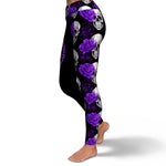 Women's Purple Roses & Skulls Halloween High-waisted Yoga Leggings