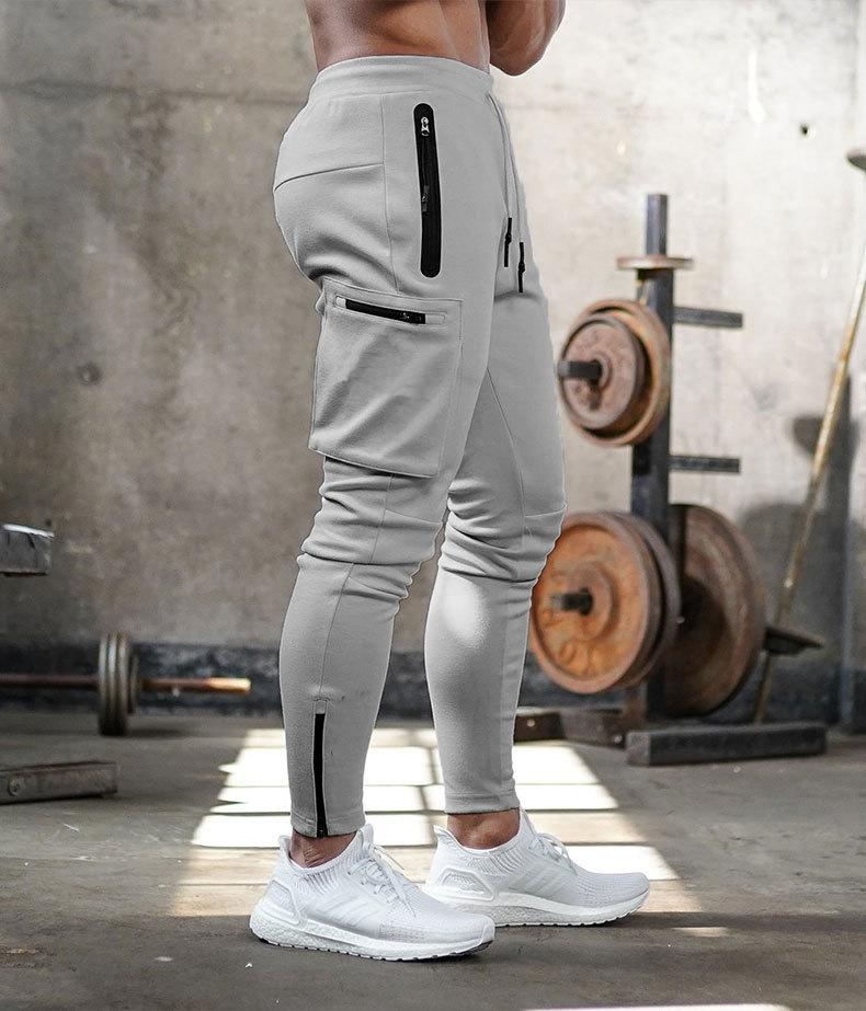 Men's Light Grey Multi-pocket Gym Fitness Joggers Sweatpants