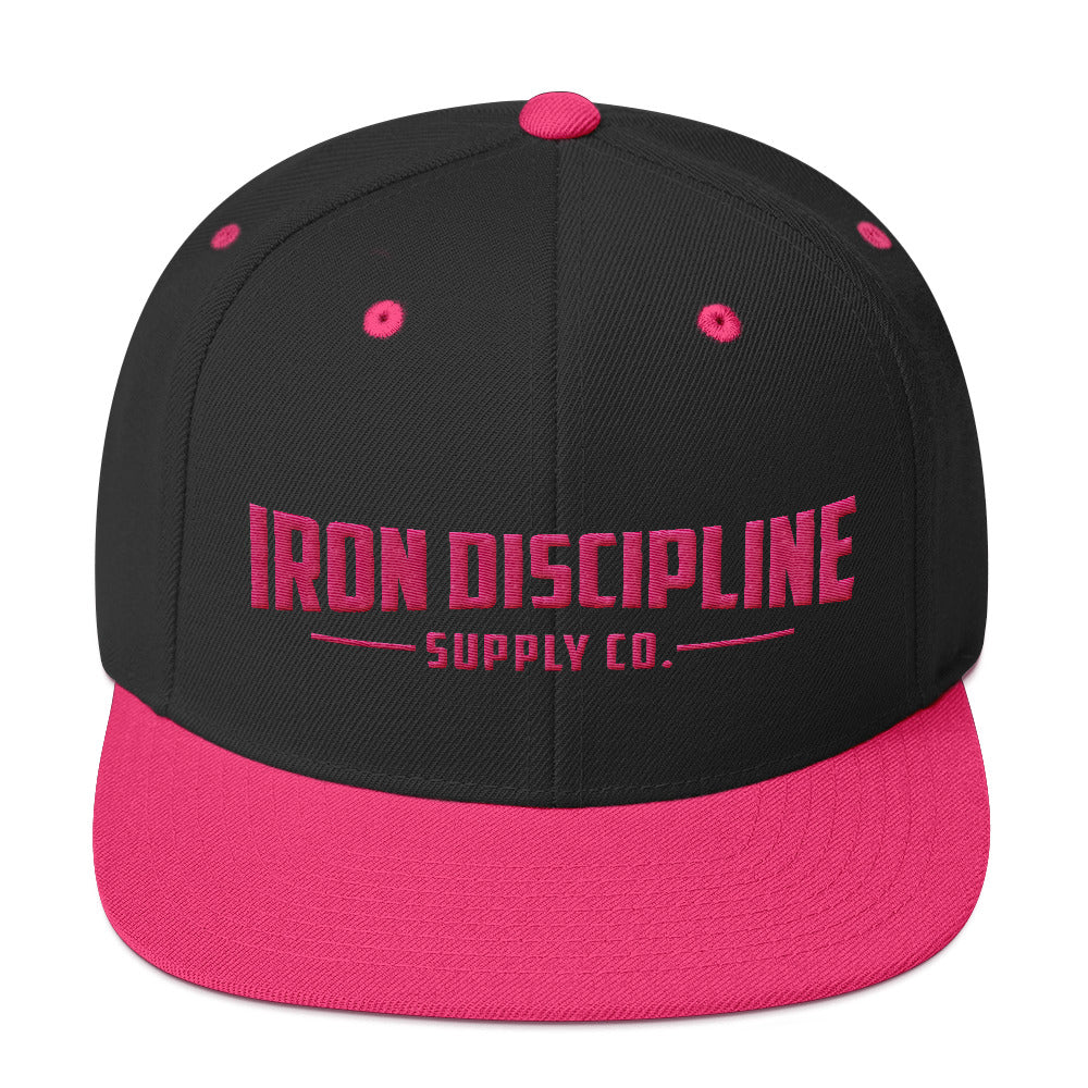 Unisex Iron Discipline Horizontal Big Head Gym WOD Snapback Black Pink Hat