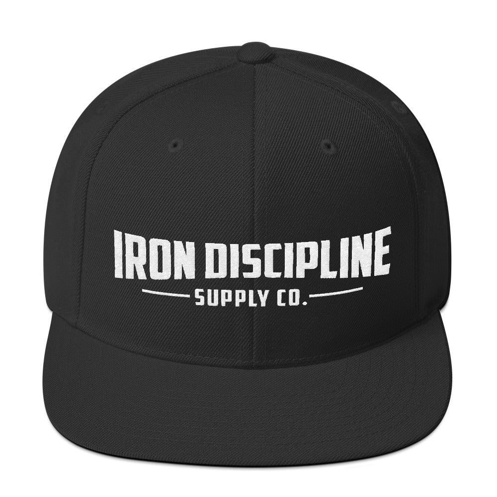Unisex Iron Discipline Horizontal Big Head Gym WOD Snapback Black Hat