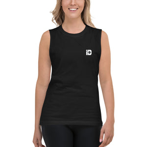 Iron Discipline Unisex ID Mark Logo All Black Muscle Fitness Shirt Female Model