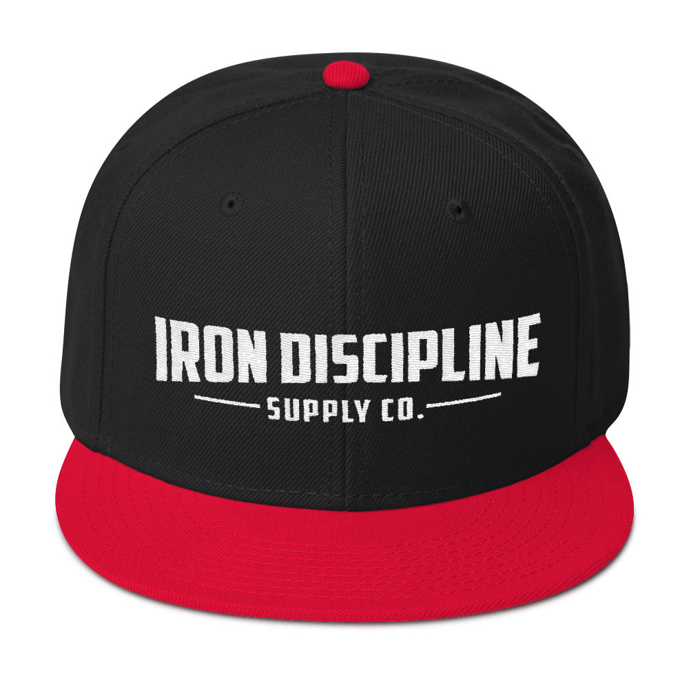 Unisex Iron Discipline Horizontal Logo Gym WOD Snapback Black Red Hat