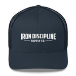 Unisex Iron Discipline Horizontal Logo Retro Trucker Gym WOD Hat Navy