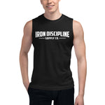 Iron Discipline Unisex Classic Logo All Black Muscle Fitness Shirt Male Model