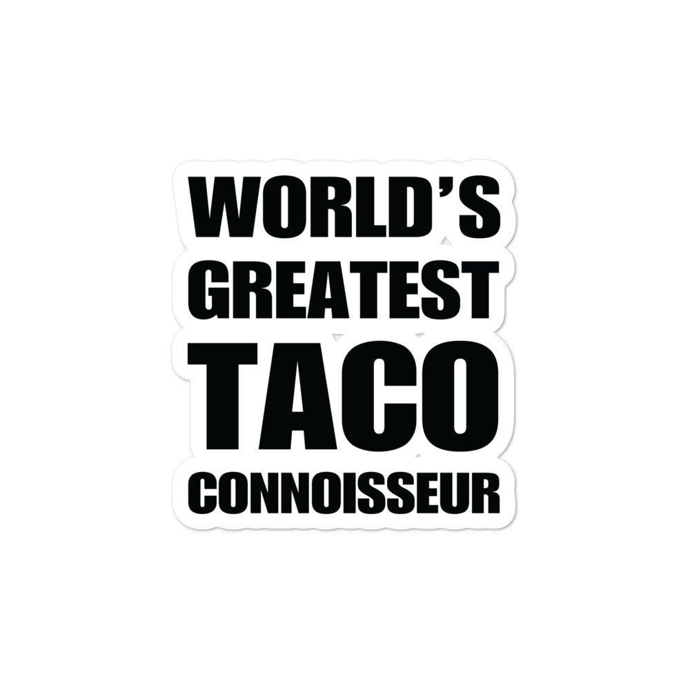 Funny World's Greatest Taco Connoisseur Die-Cut Vinyl Sticker Small