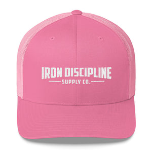 Unisex Iron Discipline Horizontal Logo Retro Trucker Gym WOD Hat Pink