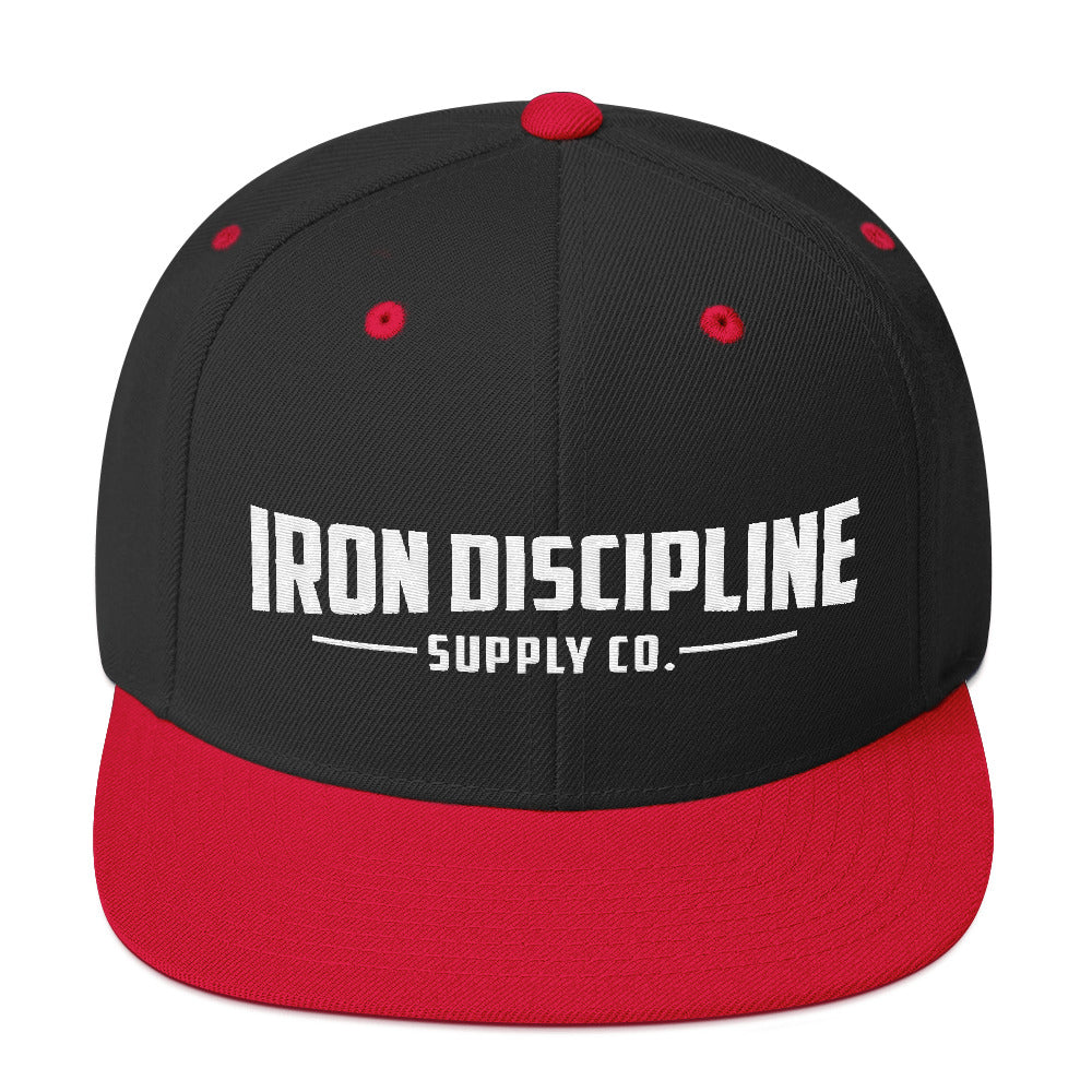 Unisex Iron Discipline Horizontal Big Head Gym WOD Snapback Black Red Hat