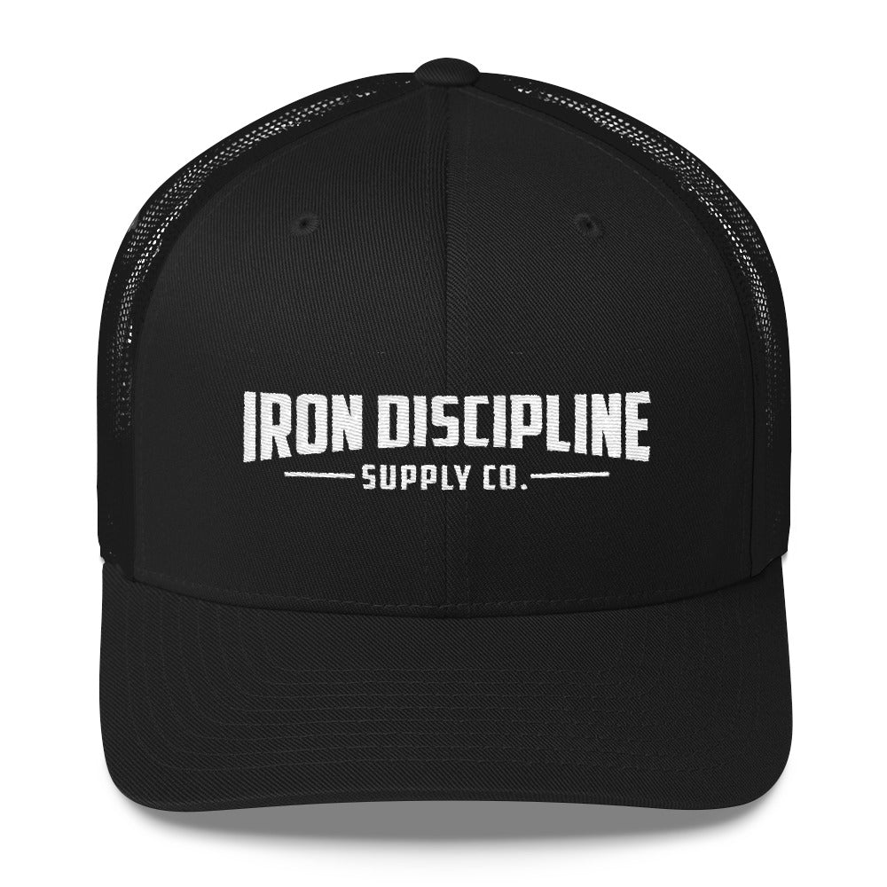 Unisex Iron Discipline Horizontal Logo Retro Trucker Gym WOD Hat Black