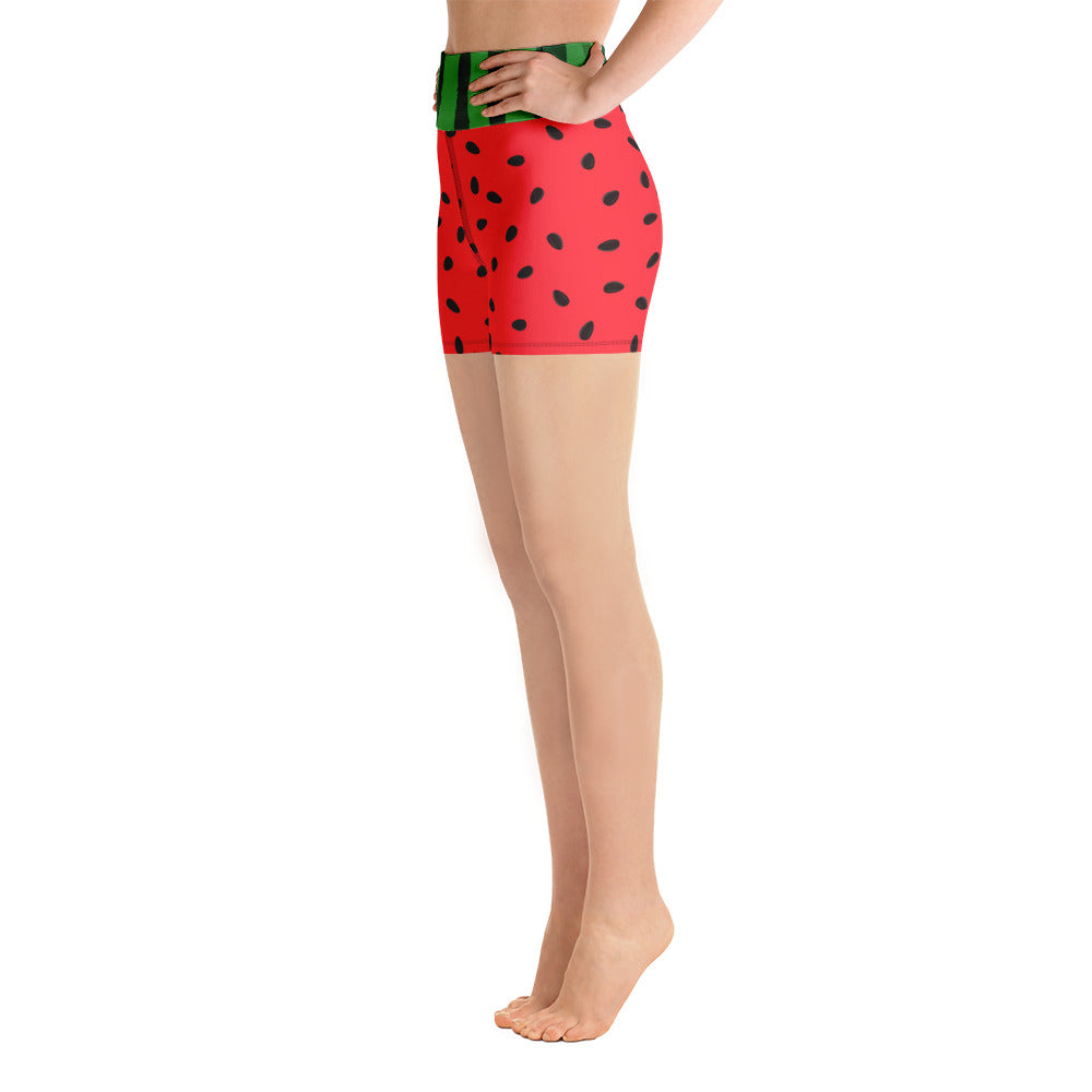 Women's Sweet Fruit Juicy Watermelon Slice Athletic Biker Shorts Left Side