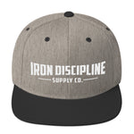 Unisex Iron Discipline Horizontal Big Head Gym WOD Snapback Heather Grey Black Hat