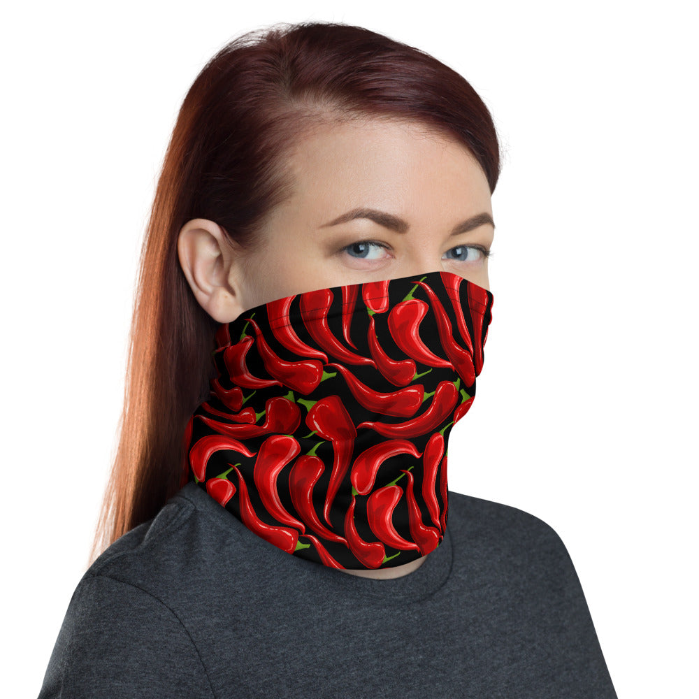 Hot Red Chili Peppers Neck Gaiter Headband Buff Model Right