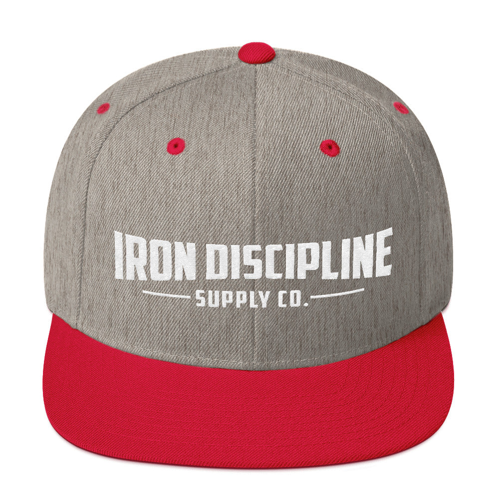 Unisex Iron Discipline Horizontal Big Head Gym WOD Snapback Heather Grey Red Hat