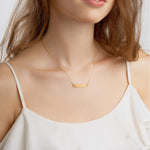 Women's Lift Heavy Engraved 24K Gold Bar Chain Necklace Jewelry Model View