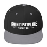 Unisex Iron Discipline Horizontal Big Head Gym WOD Snapback Black Silver Hat