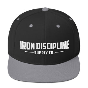 Unisex Iron Discipline Horizontal Big Head Gym WOD Snapback Black Silver Hat