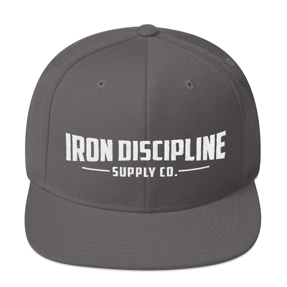 Unisex Iron Discipline Horizontal Big Head Gym WOD Snapback Silver Hat