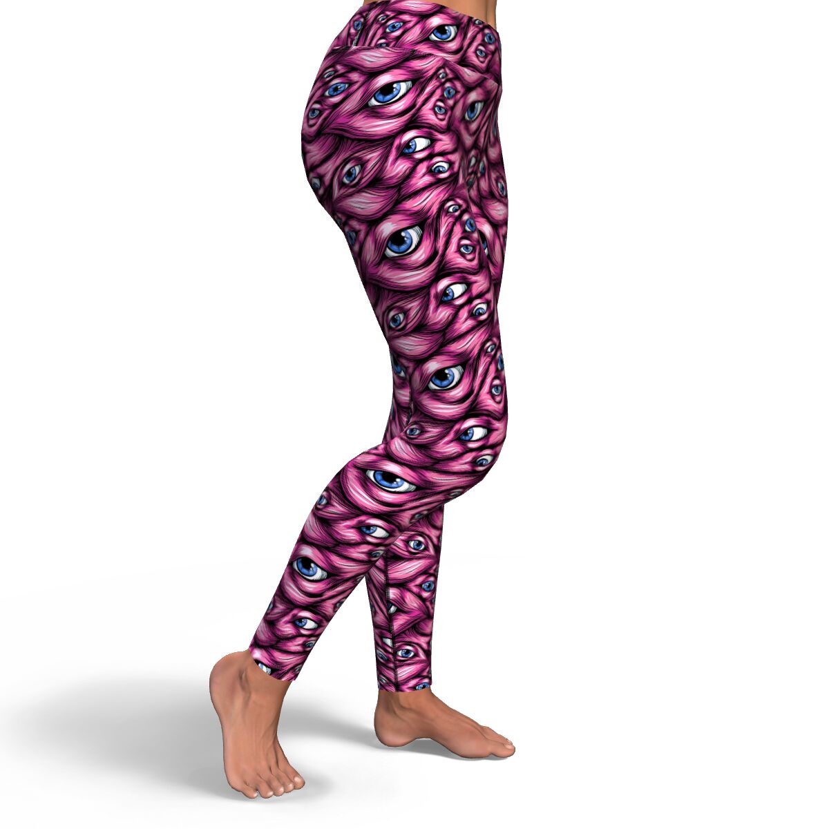 Women's Pink Monster Halloween Eyes High-waisted Yoga Leggings Right