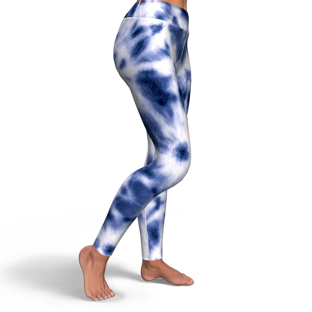Women's Blue Monotone Tie-Dye High-waisted Yoga Leggings Right