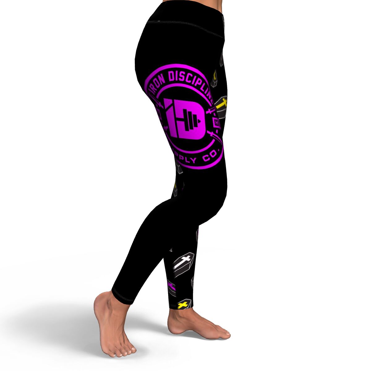 Women's Neon Gothic Crosses Coffins & Covens High-wasted Yoga Leggings Right