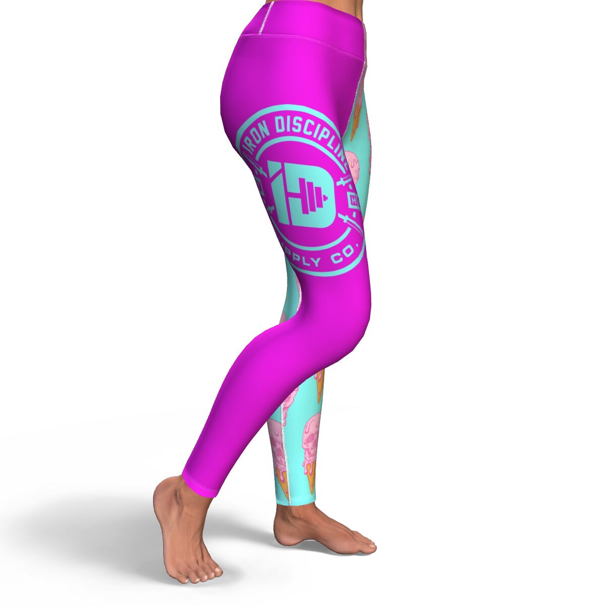 Women's Pink Blue Death By Ice Cream High-waisted Yoga Leggings Right