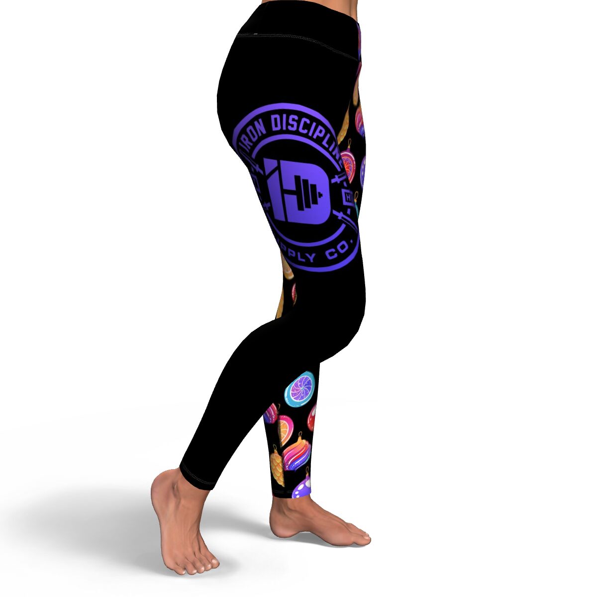 Women's Colorful Christmas Ornaments High-waisted Yoga Leggings Right