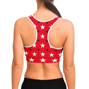 Women's Red White Blue USA Stars Athletic Sports Bra Model Back