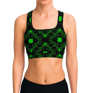 Women's Four Leaf Green Victorian Ferry Clover Athletic Sports Bra Model Front