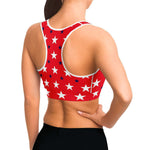 Women's Red White Blue USA Stars Athletic Sports Bra Model Right